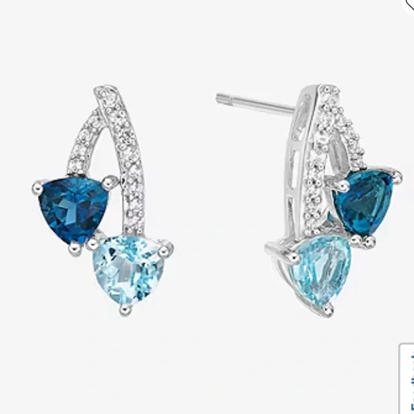 Sterling Silver 16.3mm Blue Topaz Triangle Stud Earrings - Picture 5 of 5